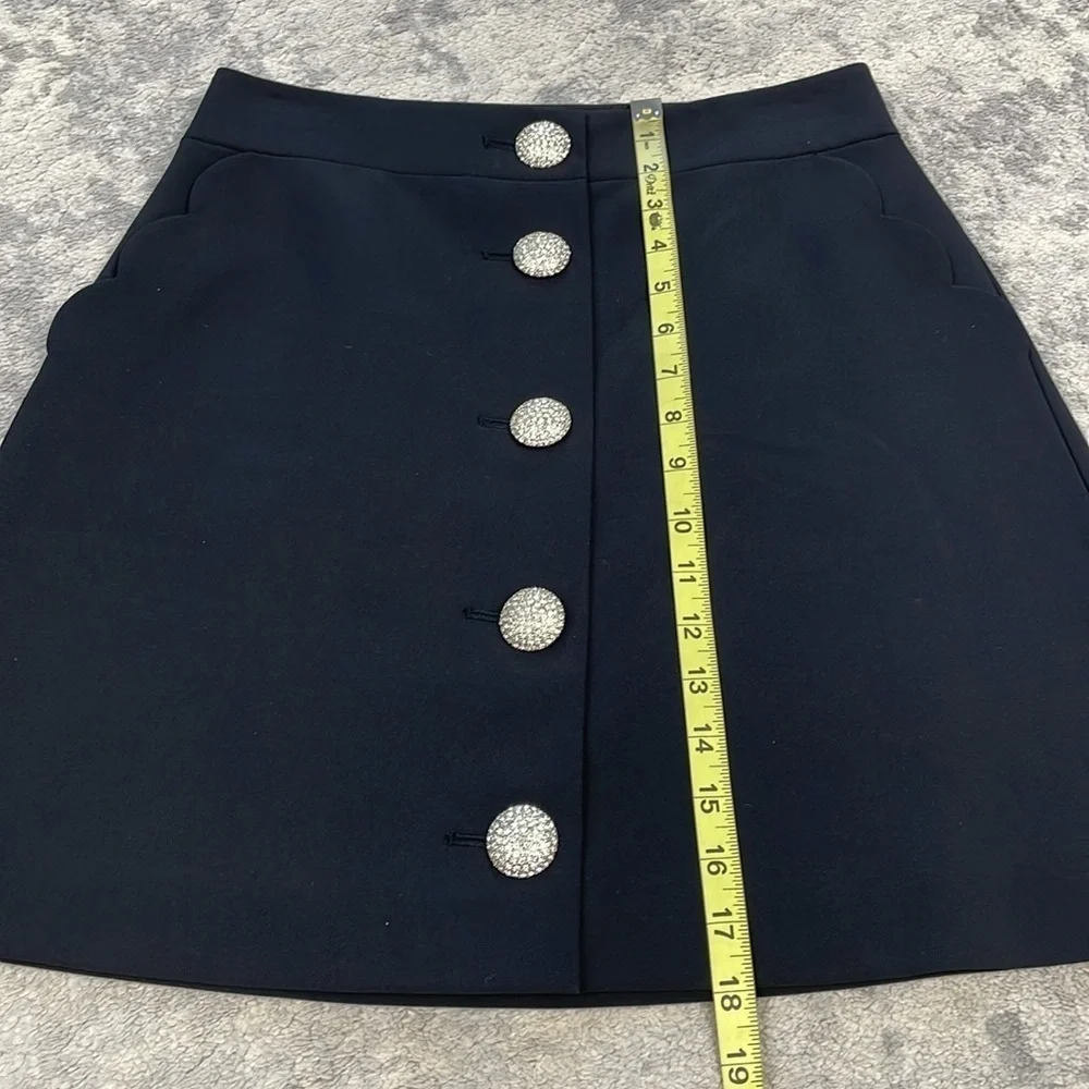Kate Spade Crystal Embellished Button Skirt Scallop Pockets Black Sz 4